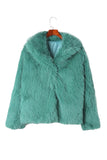 Green Collared Side Pockets Winter Fuzzy Coat