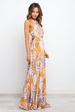 Women's Orange Boho Floral Sleeveless Maxi Dress
