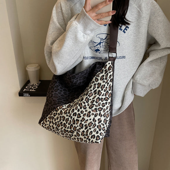 Women's Black Leopard canvas Adjustable Strap Shoulder Bag