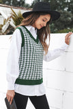 Women's Green V Neck Argyle Plaid Knitted Sweater Vest