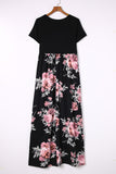 Women's Black Contrast Floral Empire Waist Maxi Dress
