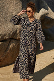 Women's Brown Leopard Print V Neck Split Dress