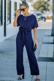 Women's Black/ble/Red - Belted Wide Leg Jumpsuit