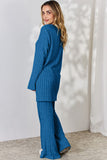 Women's Blue/Gray/Mint/Black-High-Low Top & Wide Leg Pant Set