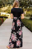 Women's Black Contrast Floral Empire Waist Maxi Dress
