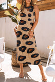 Women's Brown Animal Print Sleeveless Maxi Dress