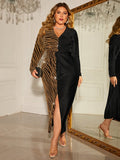 Women's Black/Gold Plus Size Slit Dress