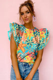 Women's Multicolor Floral Print Ruffle Sleeve Blouse