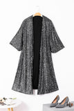 Women's Silvery Sequin 3/4 Sleeve Kimono