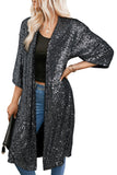 Women's Silvery Sequin 3/4 Sleeve Kimono