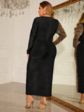 Women's Black/Gold Plus Size Slit Dress