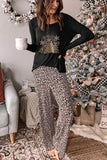 Women's Black Leopard Two-piece Lounge Set