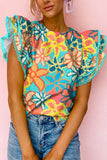 Women's Multicolor Floral Print Ruffle Sleeve Blouse