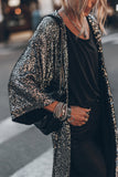 Women's Silvery Sequin 3/4 Sleeve Kimono