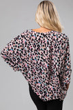 Women's Brown Leopard-Print Batwing Sleeve Plus Size Top
