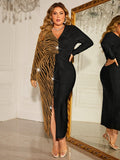 Women's Black/Gold Plus Size Slit Dress