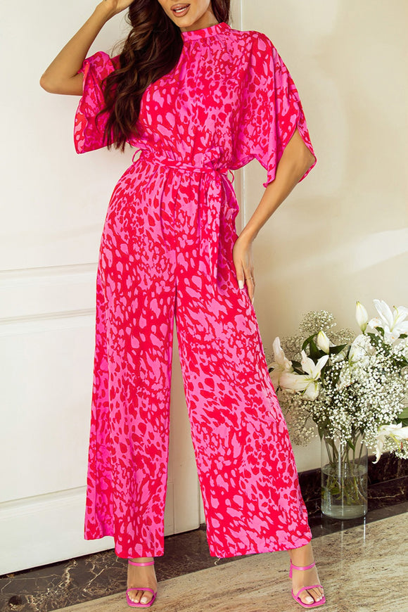 Women's Pink Kimono Sleeve Jumpsuit