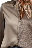 Women's Bronze Leopard Tie Neck Long Sleeve Blouse