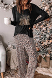 Women's Black Leopard Two-piece Lounge Set