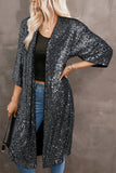 Women's Silvery Sequin 3/4 Sleeve Kimono