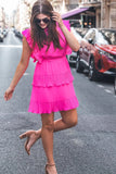 Women's Hot Pink Solid Layered Ruffled Mini Dress