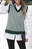 Women's Green V Neck Argyle Plaid Knitted Sweater Vest