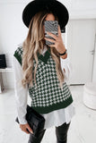 Women's Green V Neck Argyle Plaid Knitted Sweater Vest