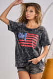 Black US Flag Washed Laser Cut T-Shirt