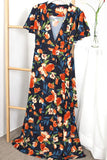 Plus Size Floral Surplice Neck Flutter Sleeve Dress