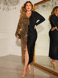 Women's Black/Gold Plus Size Slit Dress