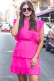 Women's Hot Pink Solid Layered Ruffled Mini Dress