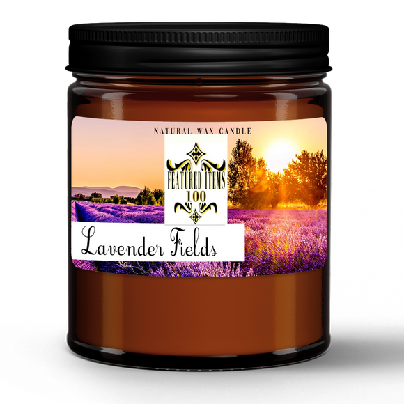 LAVENDAR FIELDS - Natural Wax Candle in Amber Jar (9oz)