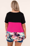 Women's Floral Color Block Sequin Pocket Plus Size Tee