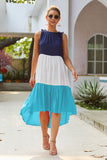 Women's Sleeveless Turquoise & Blue Color Block Dress