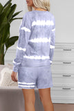 Women's Gray-Blu & Lilac Tie-dyed Long Sleeve Shorts Lounge Set