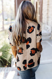 Khaki Ruched Short Sleeve Leopard Print Blouse
