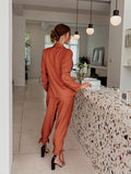 Women's Orange One-Button Blazer and Ankle-Tie Pants Set