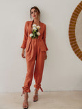 Women's Orange One-Button Blazer and Ankle-Tie Pants Set