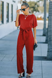 Women's Black/ble/Red - Belted Wide Leg Jumpsuit
